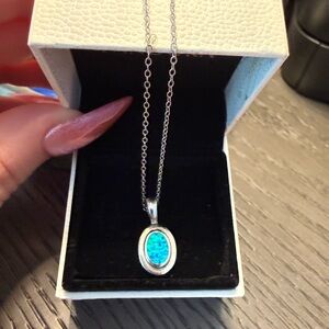 Sterling Silver Blue Opal Necklace